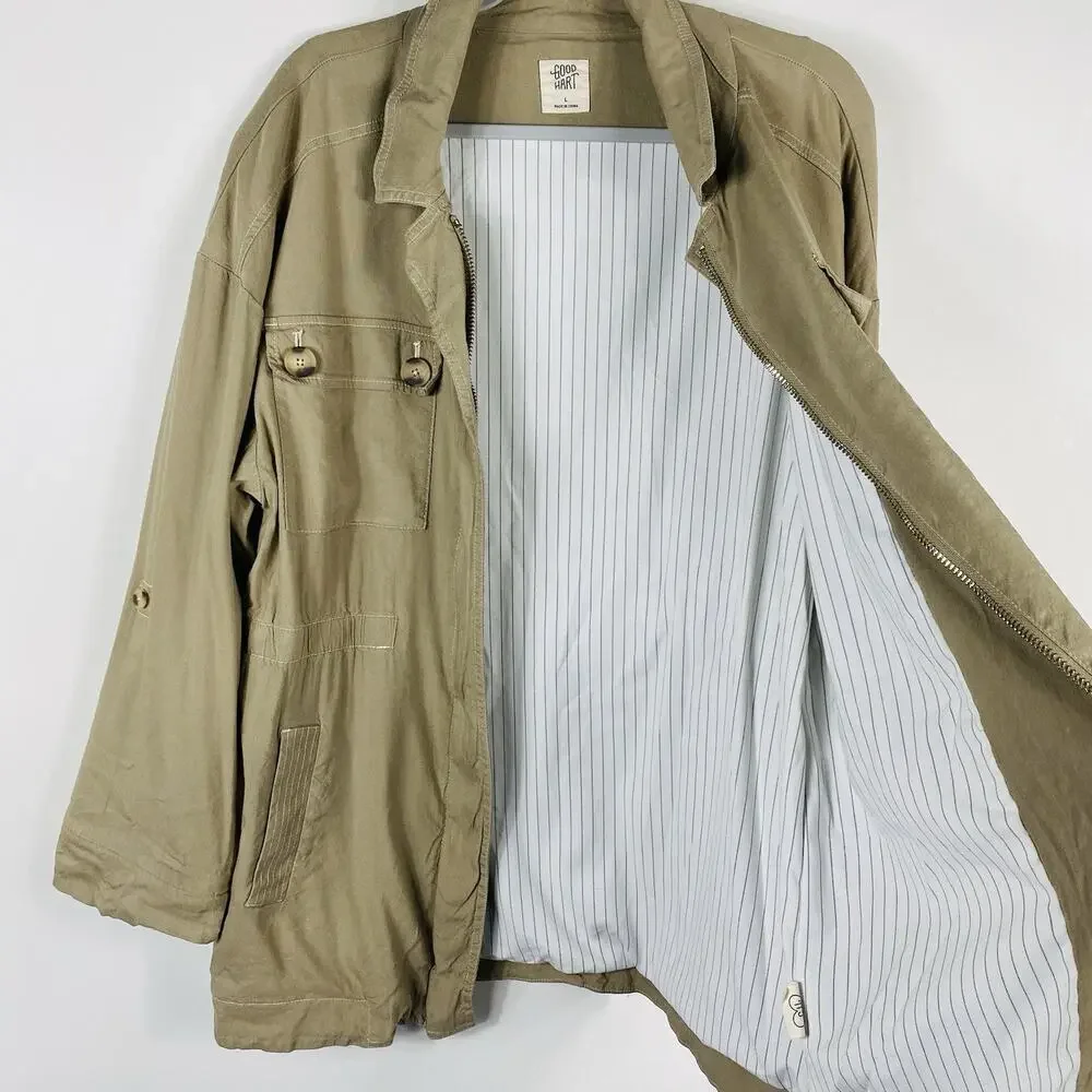 Good Hart Matilda Jane Size Large Memphis Cargo Jacket Camel Tan Linen Blend